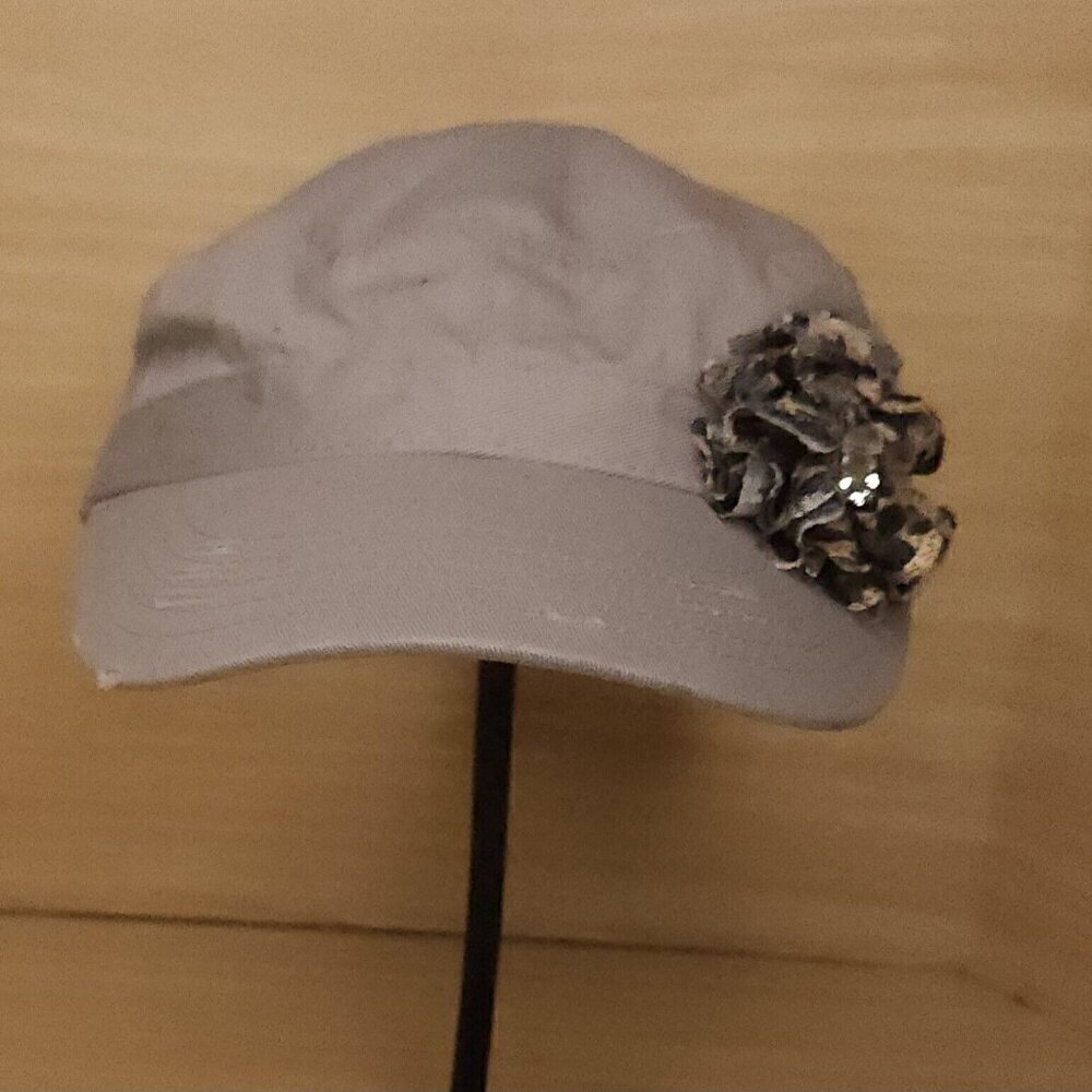 BK Grey Cadet Style Cap Hat Animal Print Floral Detail